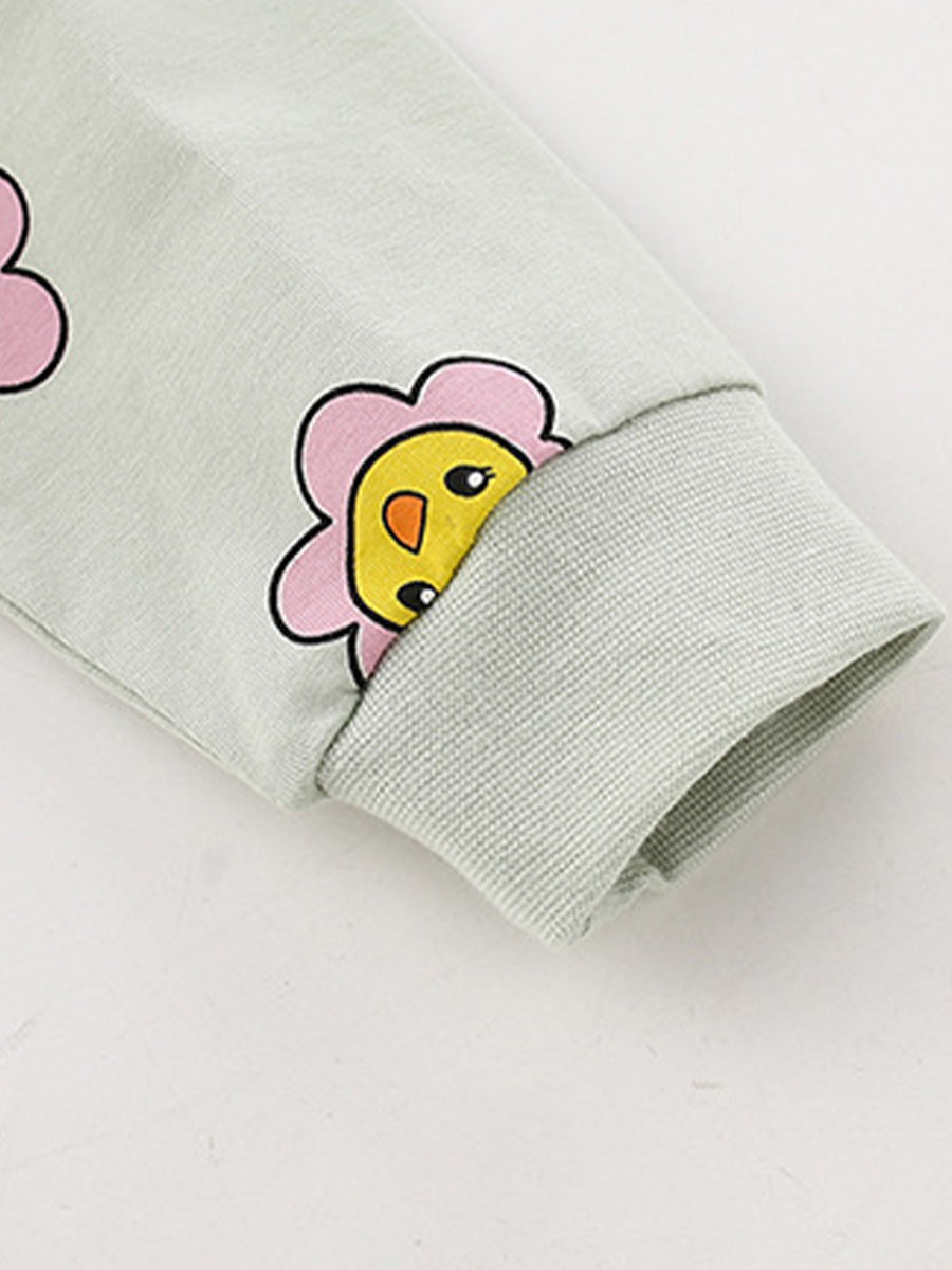 Happy Flower Mint Green Sweatshirt Dress for Girls 2-9 Years
