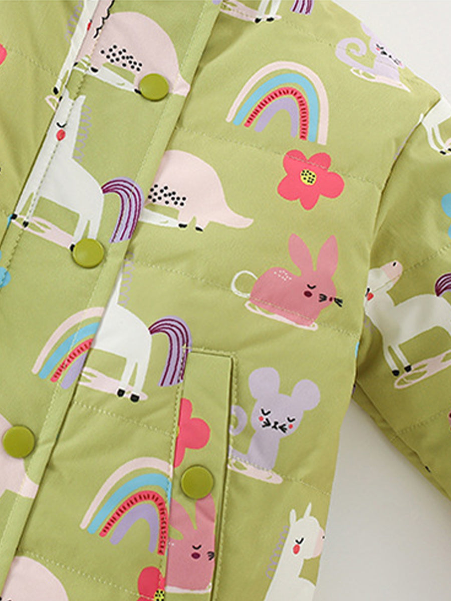 Enchanted Forest Green Print Puffer Jacket for Girls 2-9 Years