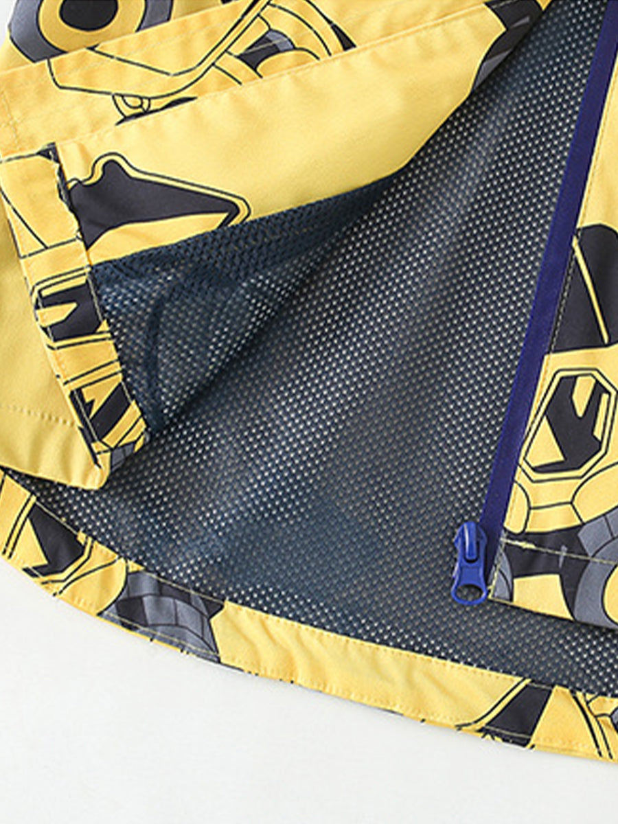 Construction Crew Yellow Digger Print Hooded Jacket for Girls & Boys 2-9 Years