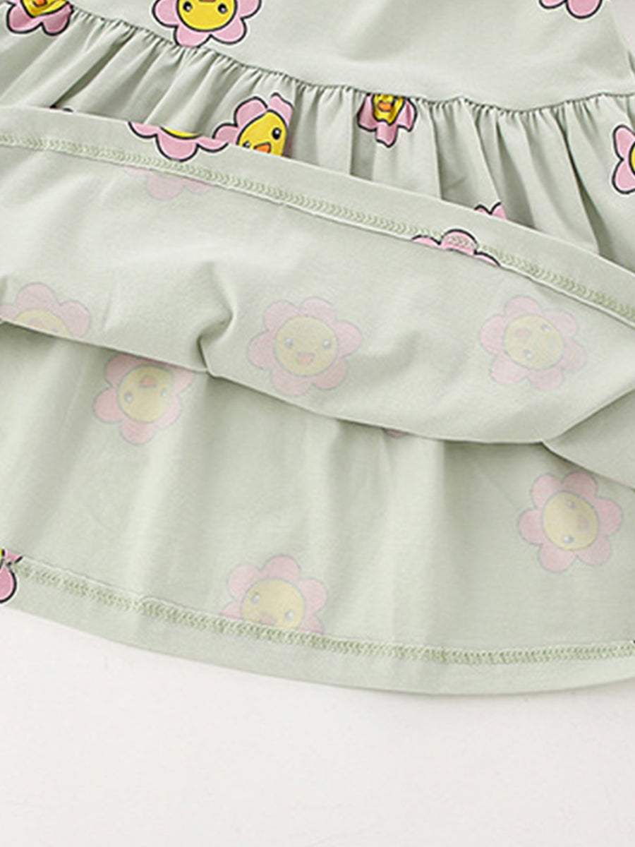 Happy Flower Mint Green Sweatshirt Dress for Girls 2-9 Years