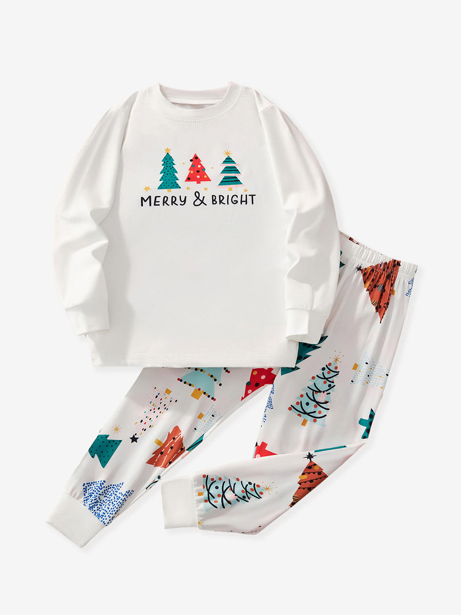 Merry & Bright White Christmas Tree Pajama Set for Girls & Boys 2-9 Years