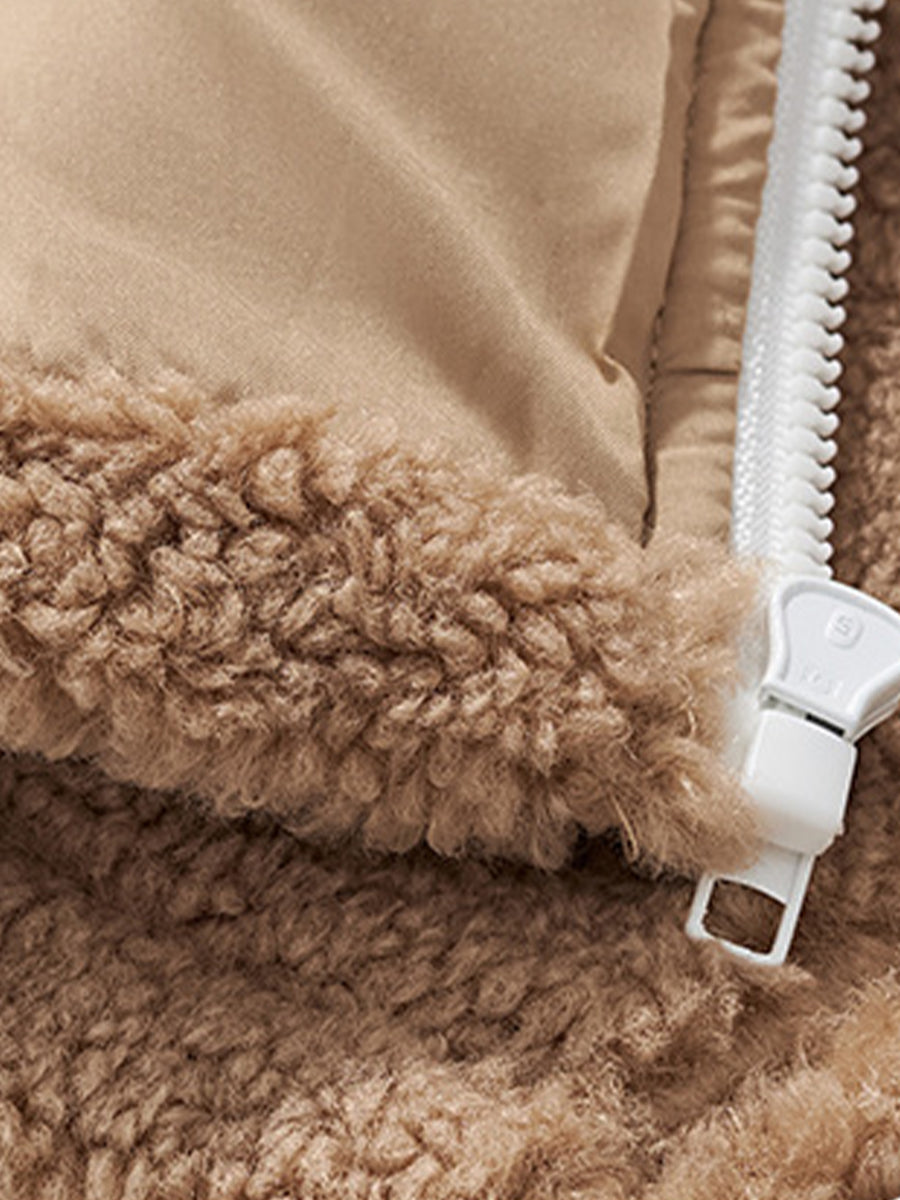 Cozy Color Block Tan Sherpa Fleece Jacket for Girls & Boys 2-9 Years