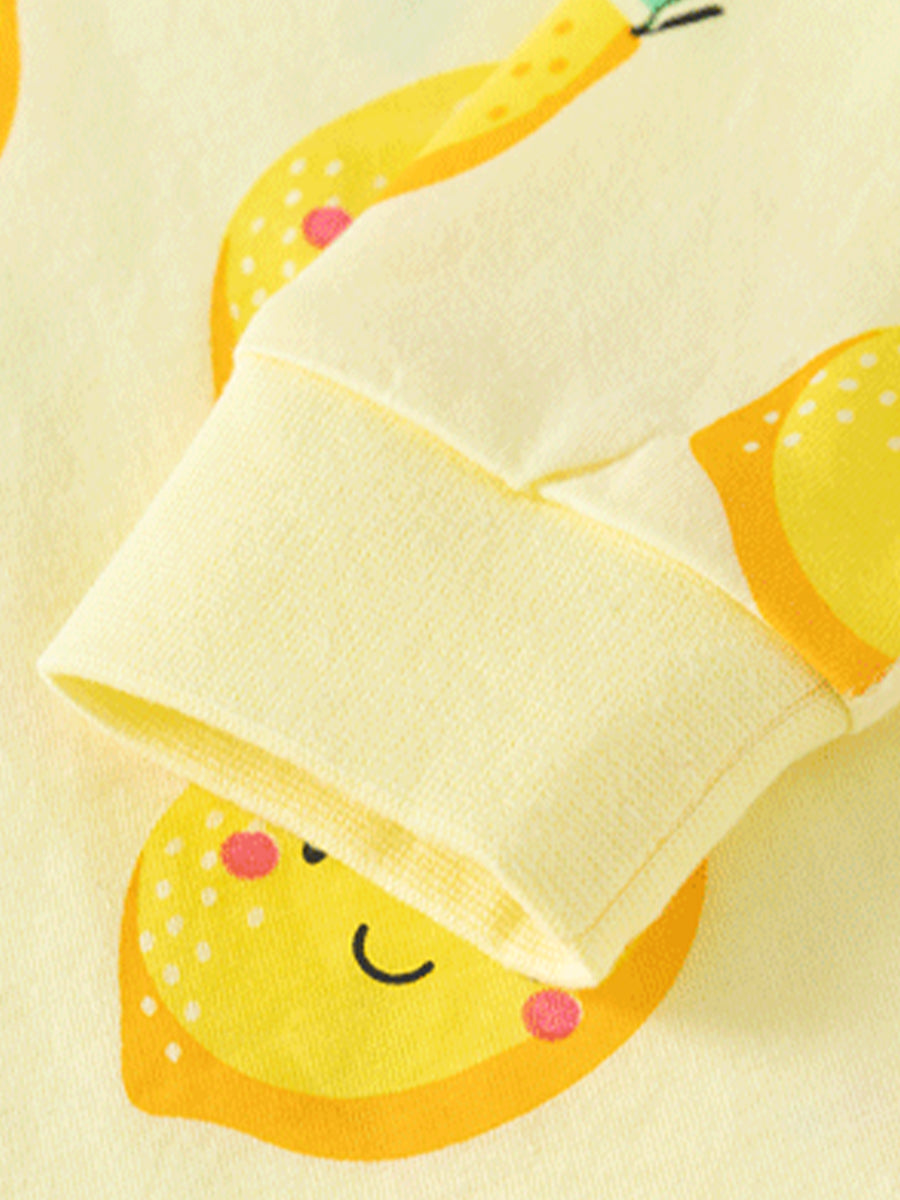 Sweet Lemon Yellow Print Pajama Set for Girls 2-9 Years