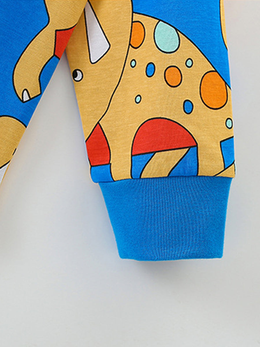 Dino Dreams Blue Triceratops Pajama Set for Girls & Boys 2-9 Years