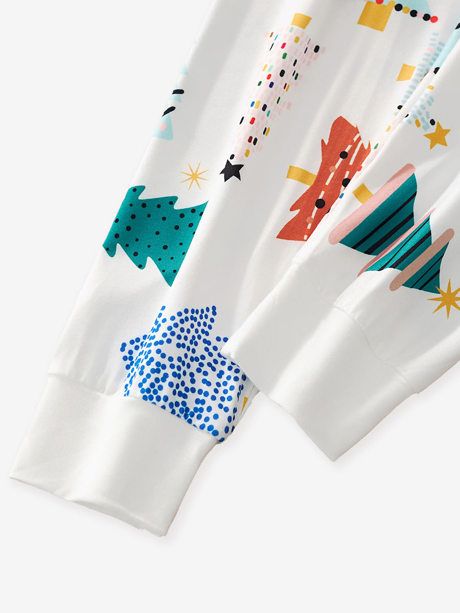 Merry & Bright White Christmas Tree Pajama Set for Girls & Boys 2-9 Years