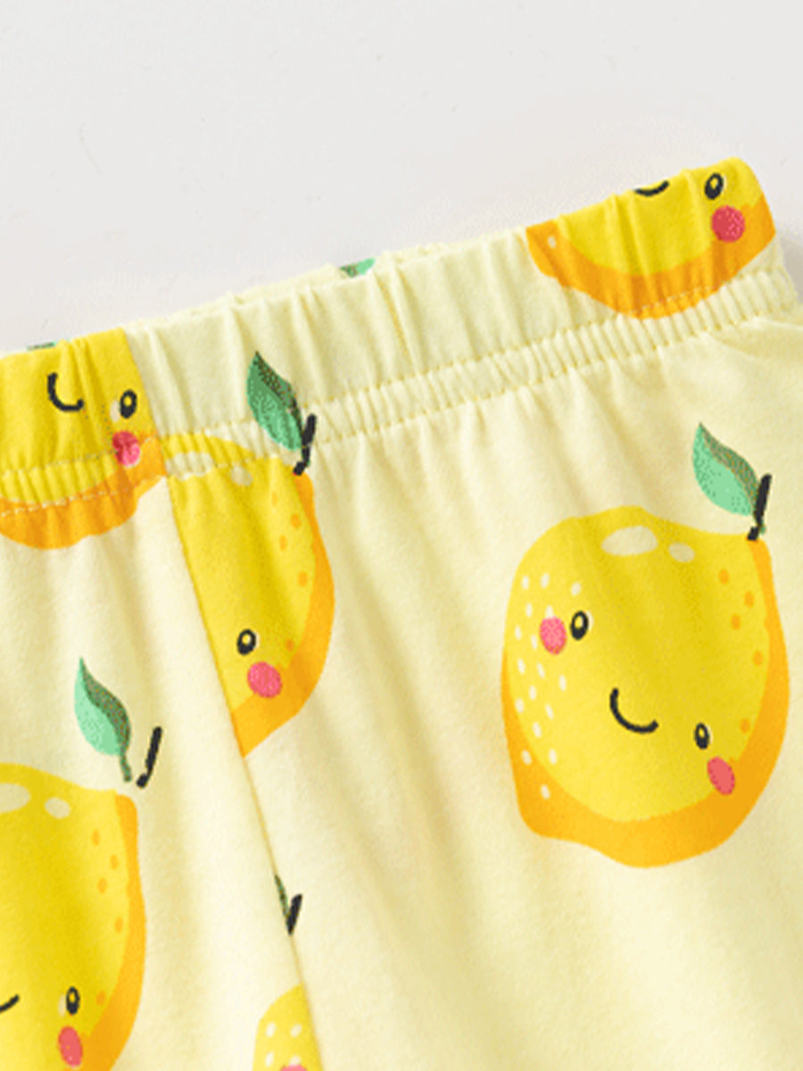 Sweet Lemon Yellow Print Pajama Set for Girls 2-9 Years