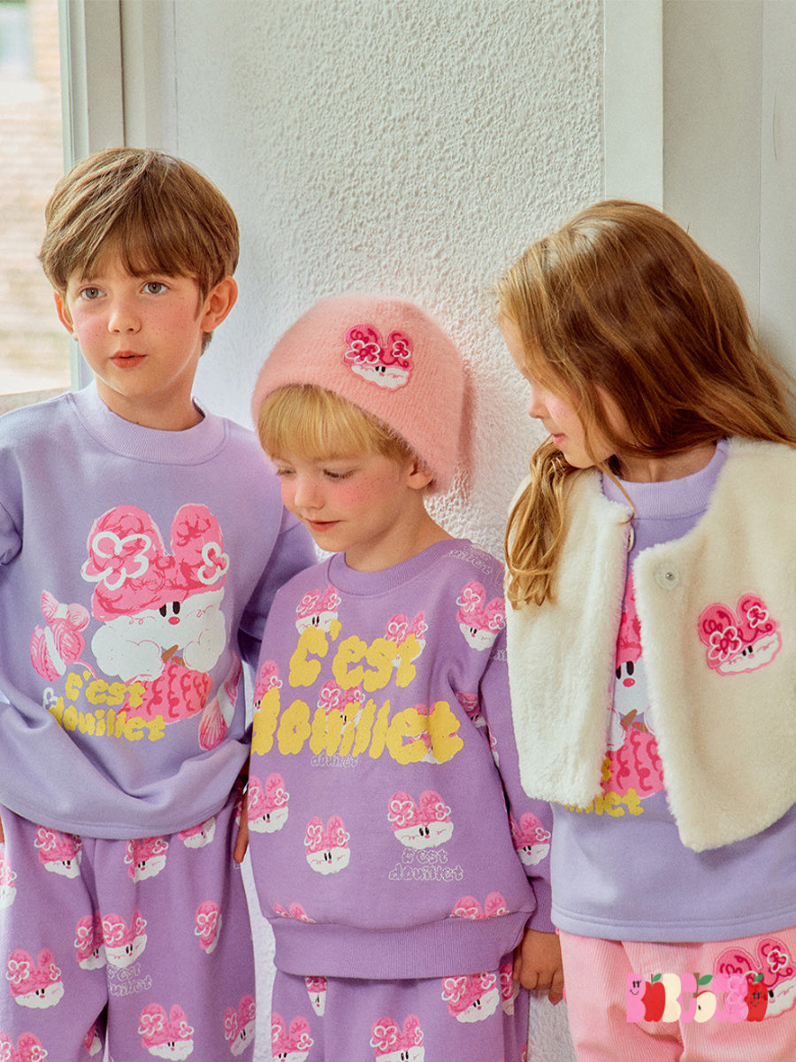 Sweet Bunny Lavender Graphic Sweatshirt & Pink Ruffle Corduroy Set for Girls 2-9 Years