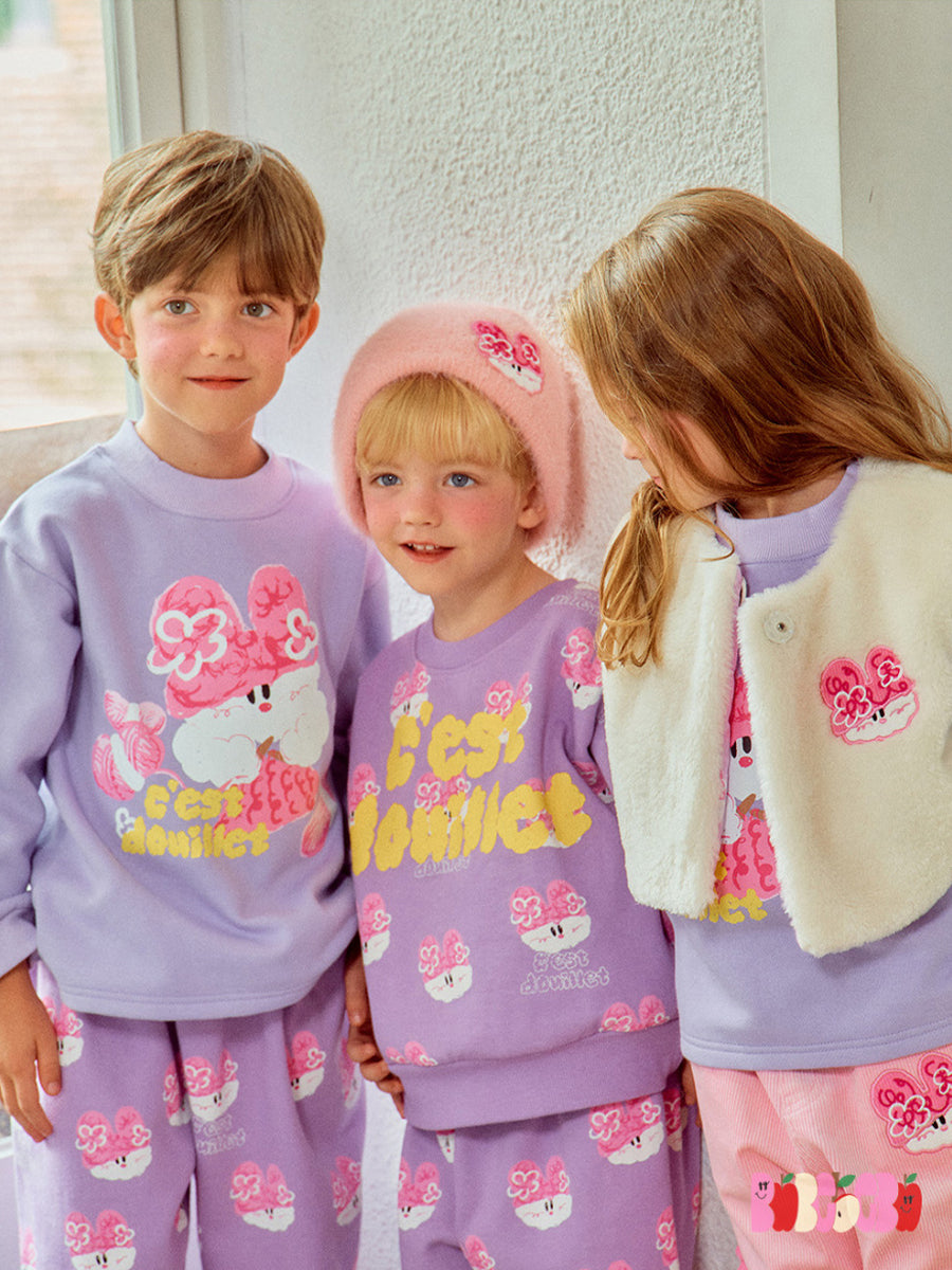 Sweet Bunny Lavender Graphic Sweatshirt & Pink Ruffle Corduroy Set for Girls 2-9 Years