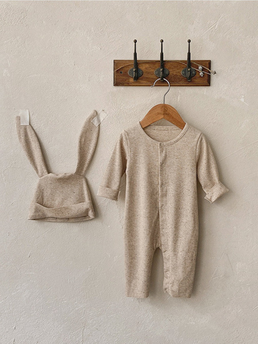Snuggle Bunny Oatmeal Flecked Ribbed Romper & Hat Set for Babies 0-24 Months