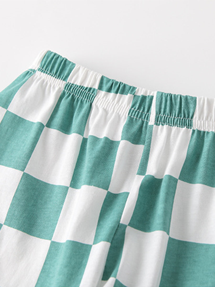 Skater Dino Teal Graphic Tee & Checkerboard Pants Set for Boys 2-9 Years
