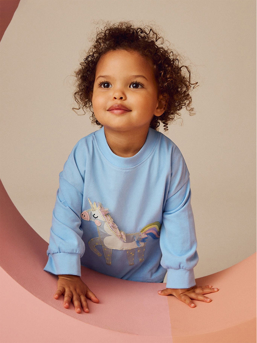 Magical Pony Sky Blue Appliqué Tee for Girls 2-9 Years