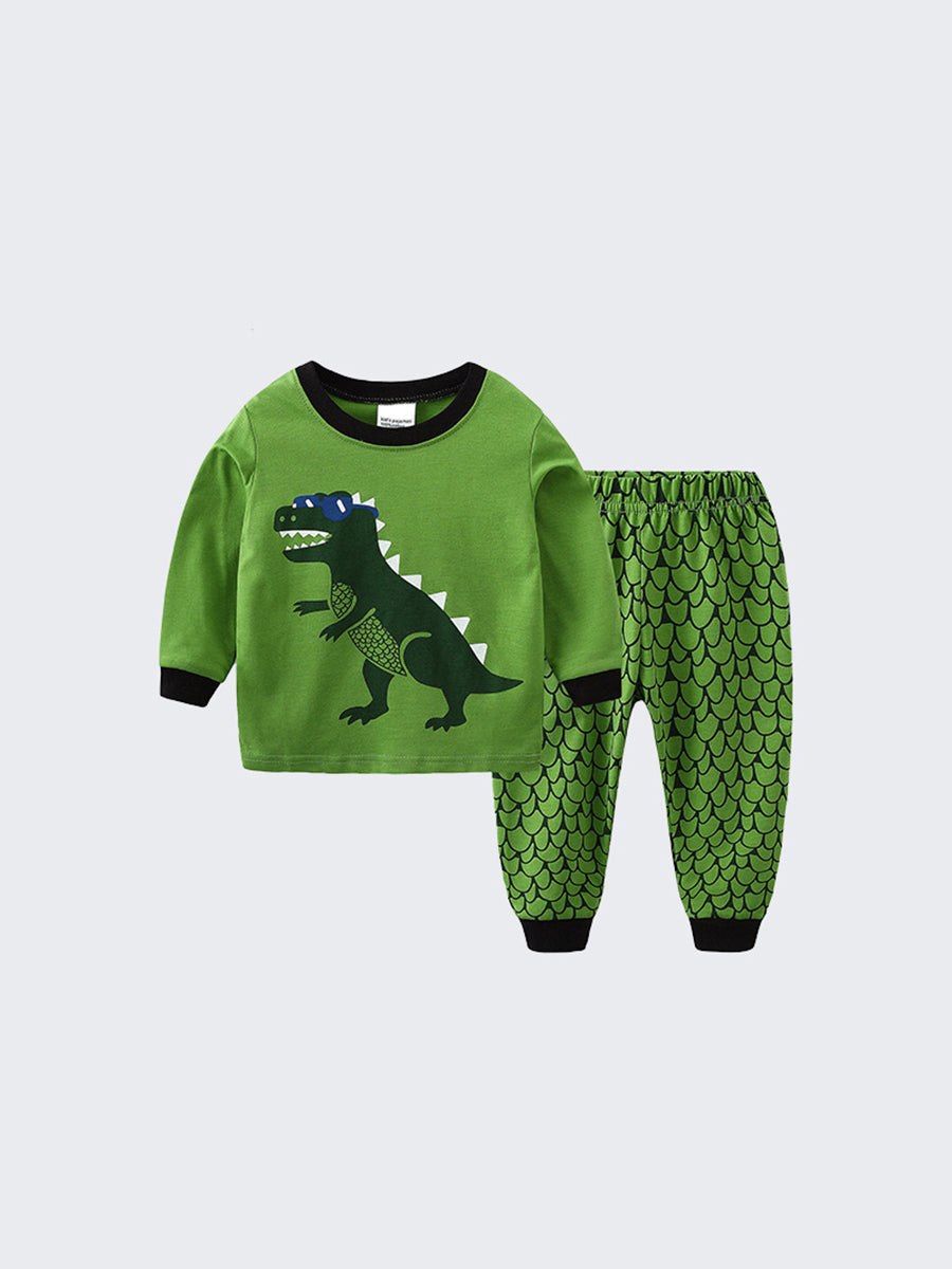 Cool Dino Green T-Rex & Scales Pajama Set for Boys 2-9 Years