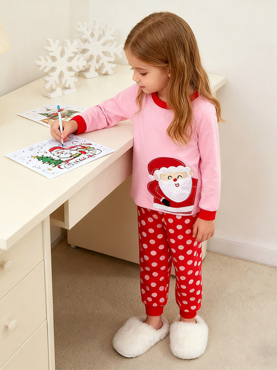 Sweet Santa Pink & Polka Dot Pajama Set for Girls 2-9 Years