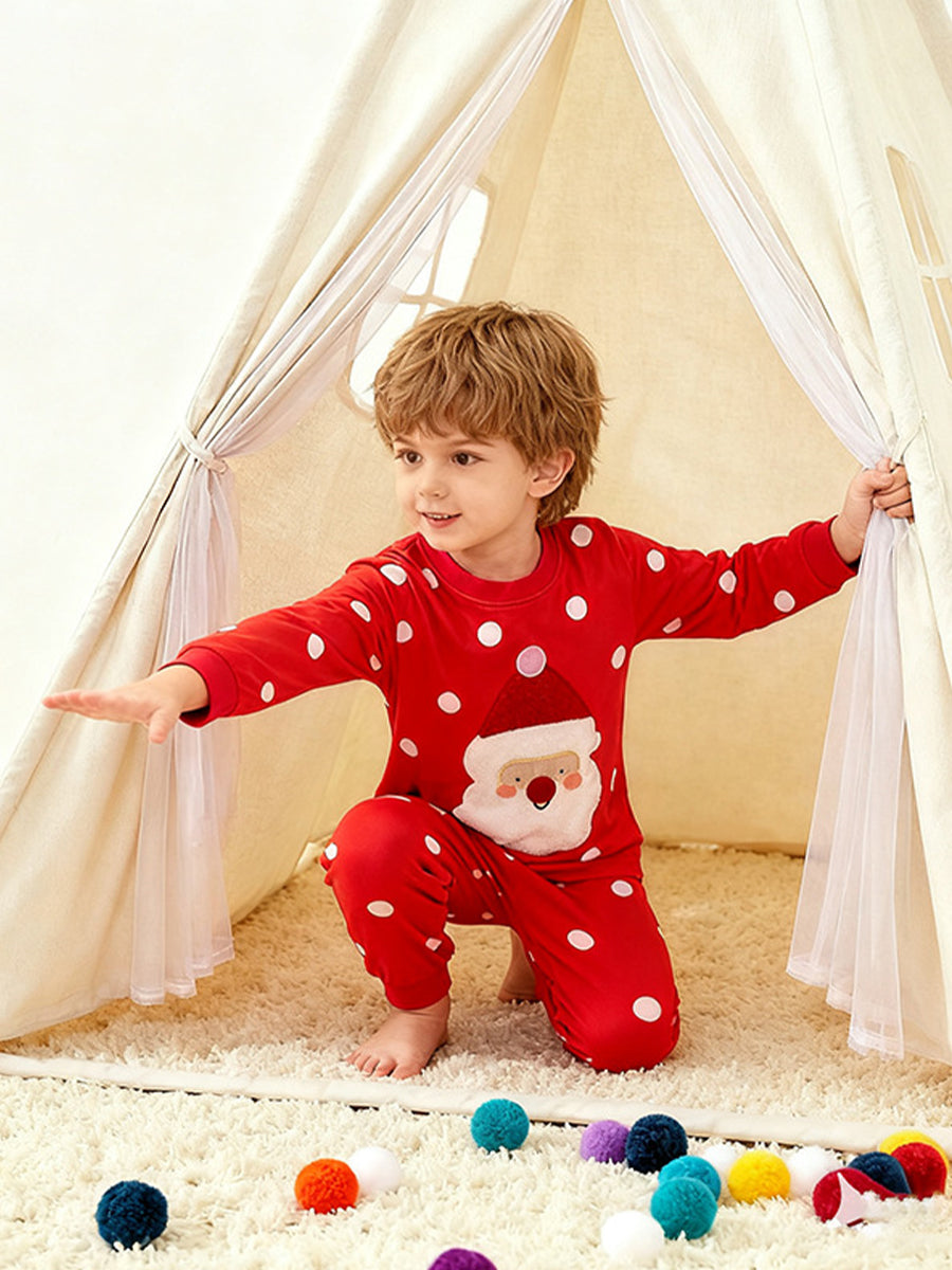 Jolly Santa Red Polka Dot Pajama Set for Girls & Boys 2-9 Years