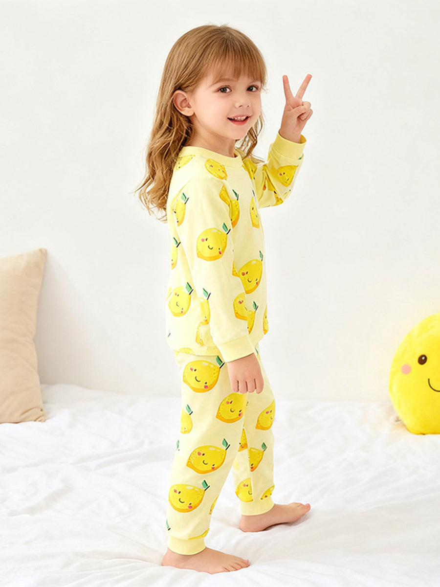 Sweet Lemon Yellow Print Pajama Set for Girls 2-9 Years