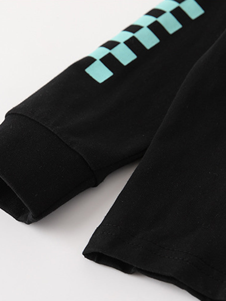 Geo Dino Black Graphic Tee & Striped Jogger Set for Boys 2-9 Years