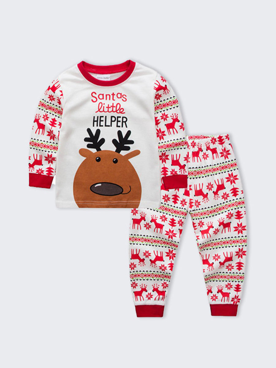 Santa's Little Helper Red Reindeer Pajama Set for Girls & Boys 2-9 Years