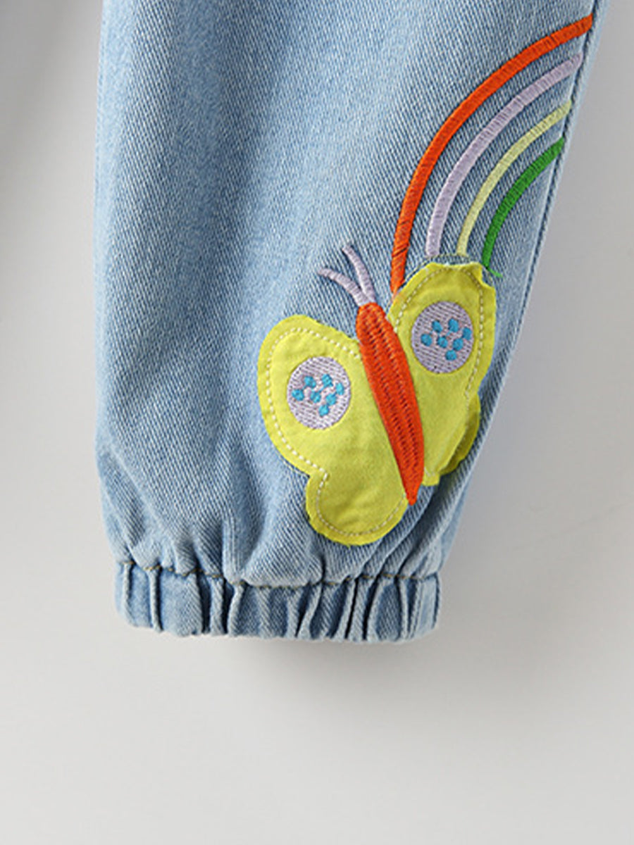 Sunshine Light Wash Embroidered Denim Joggers for Girls 2-9 Years
