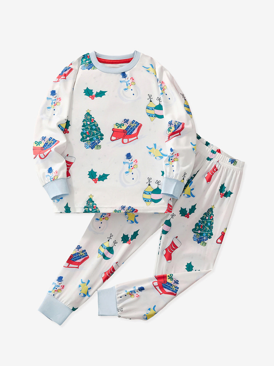 Holiday Cheer White Christmas Print Pajama Set for Girls & Boys 2-9 Years