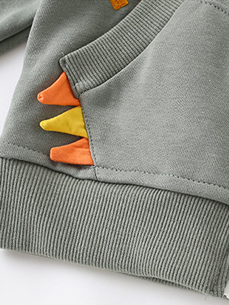 Roar-some Dino Grey Appliqué Zip-Up Hoodie for Boys 2-9 Years