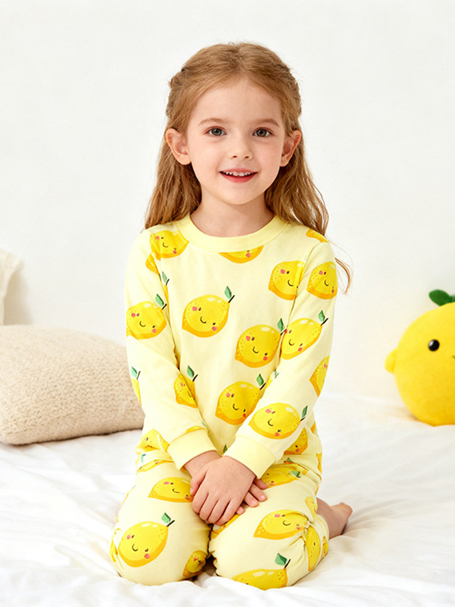 Sweet Lemon Yellow Print Pajama Set for Girls 2-9 Years