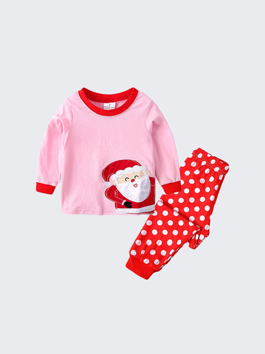 Sweet Santa Pink & Polka Dot Pajama Set for Girls 2-9 Years