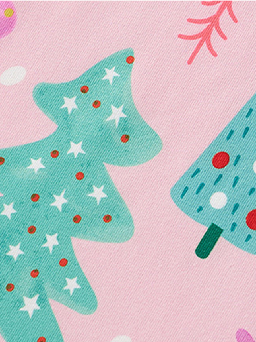 Winter Wonderland Pink Christmas Tree Pajama Set for Girls & Boys 2-9 Years