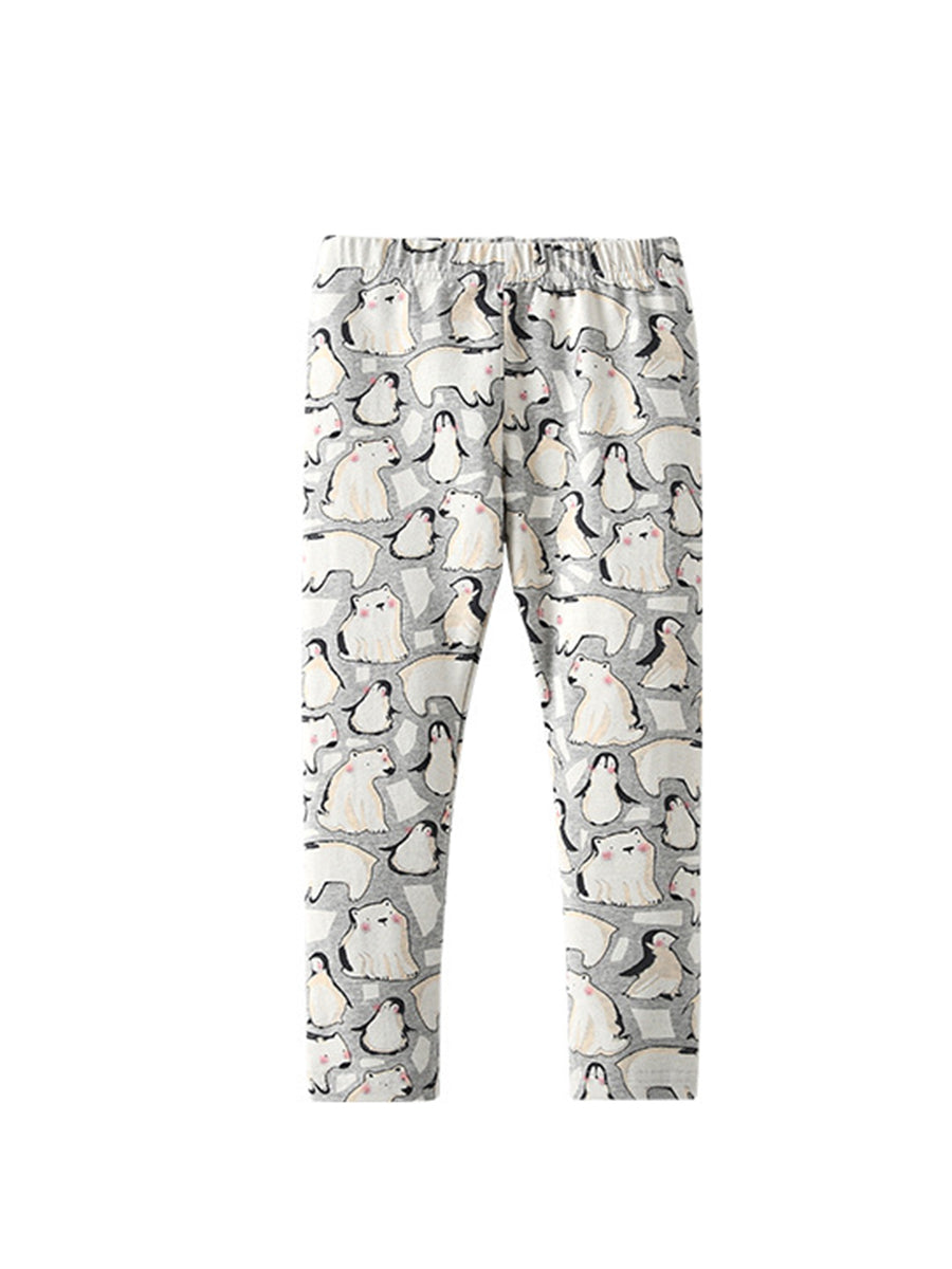 Arctic Pals Grey Polar Bear & Penguin Leggings for Girls & Boys 2-9 Years