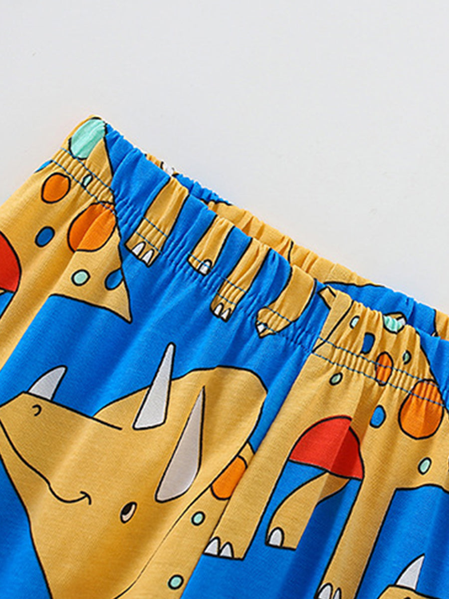 Dino Dreams Blue Triceratops Pajama Set for Girls & Boys 2-9 Years