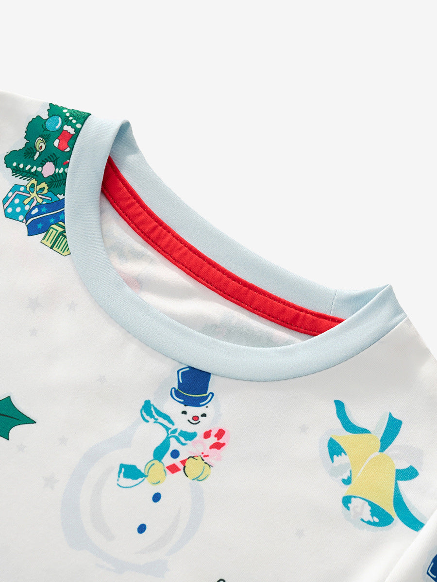 Holiday Cheer White Christmas Print Pajama Set for Girls & Boys 2-9 Years
