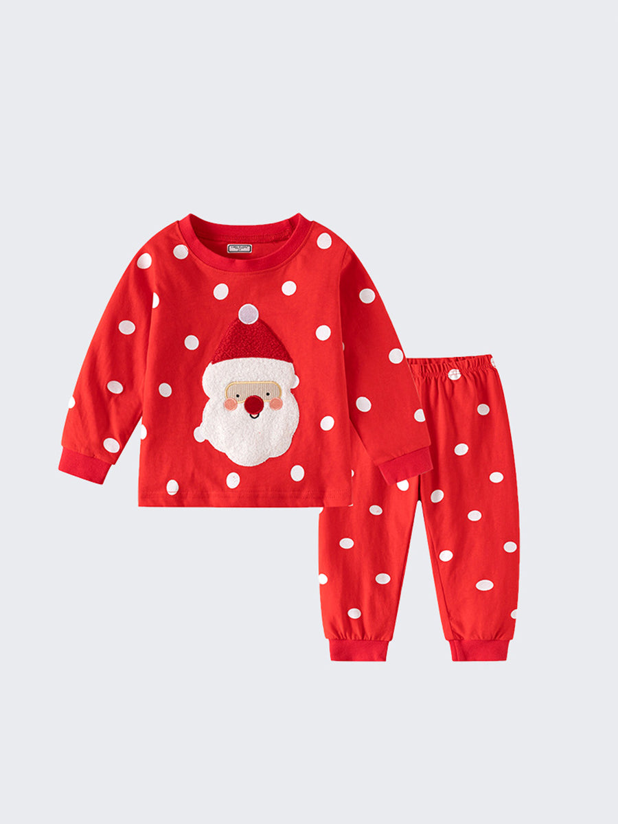 Jolly Santa Red Polka Dot Pajama Set for Girls & Boys 2-9 Years