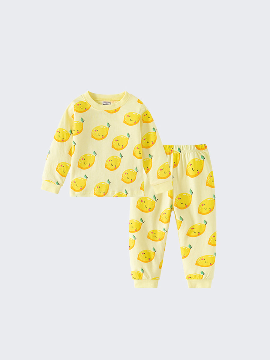 Sweet Lemon Yellow Print Pajama Set for Girls 2-9 Years