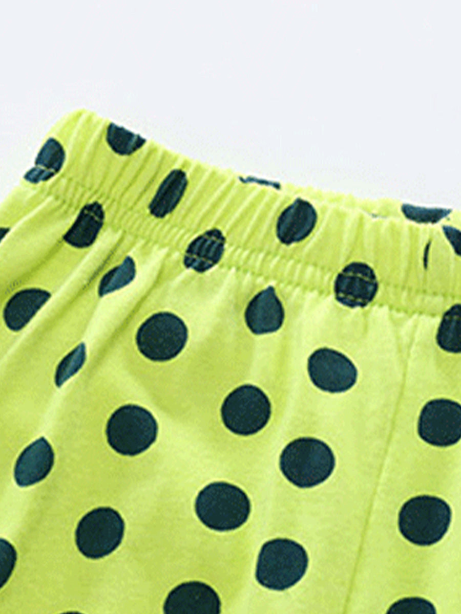 Goofy Dino Lime Green & Polka Dot Pajama Set for Girls & Boys 2-9 Years