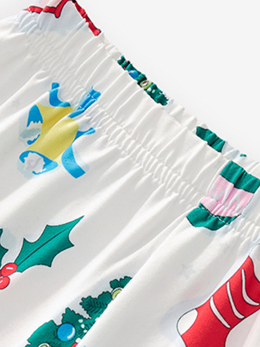 Holiday Cheer White Christmas Print Pajama Set for Girls & Boys 2-9 Years
