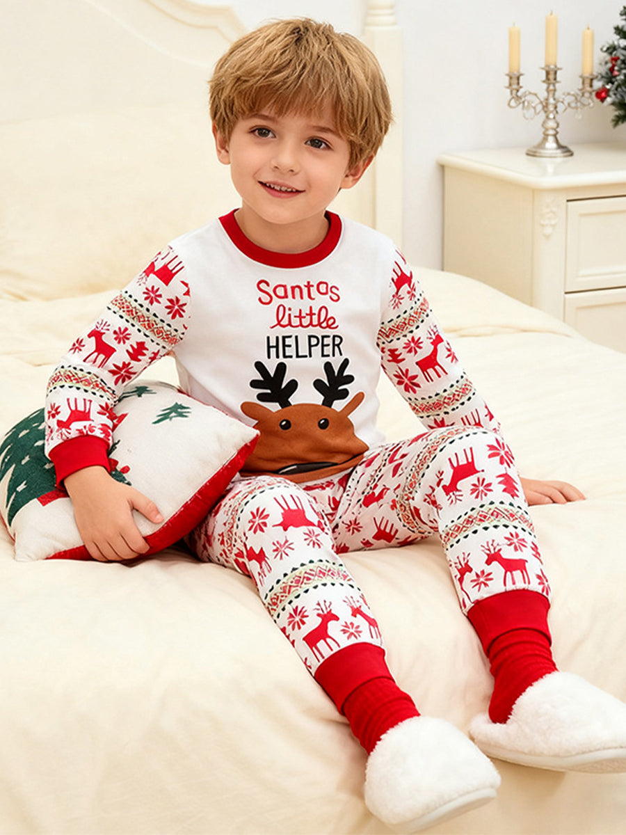 Santa's Little Helper Red Reindeer Pajama Set for Girls & Boys 2-9 Years