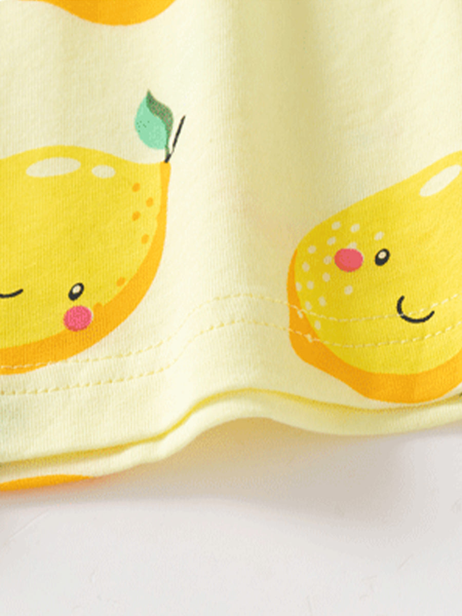Sweet Lemon Yellow Print Pajama Set for Girls 2-9 Years