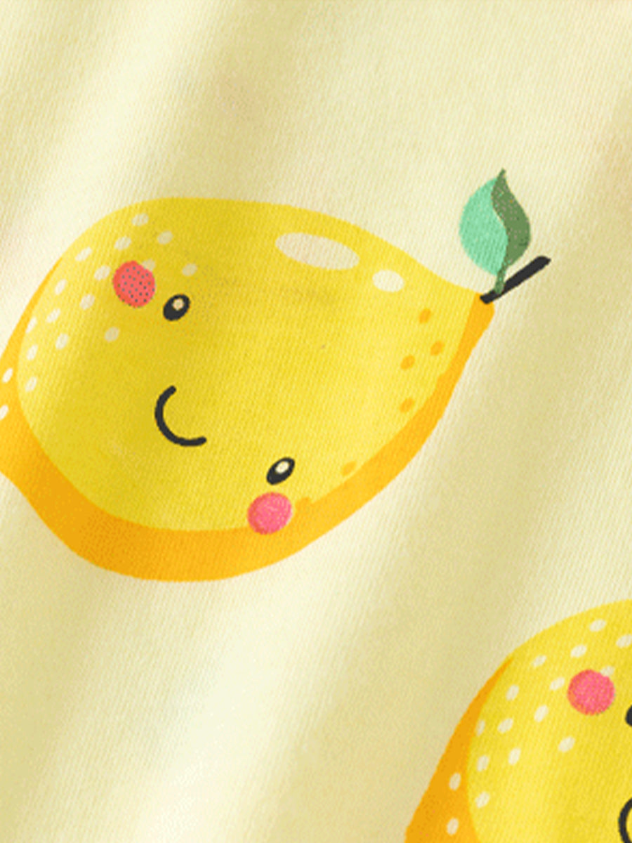 Sweet Lemon Yellow Print Pajama Set for Girls 2-9 Years