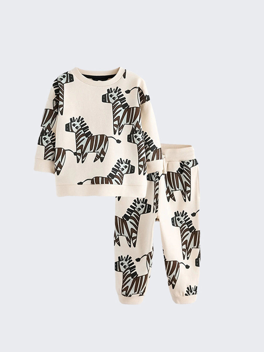 Zany Zebra Cream Print Sweatsuit Set for Boys 2-9 Years