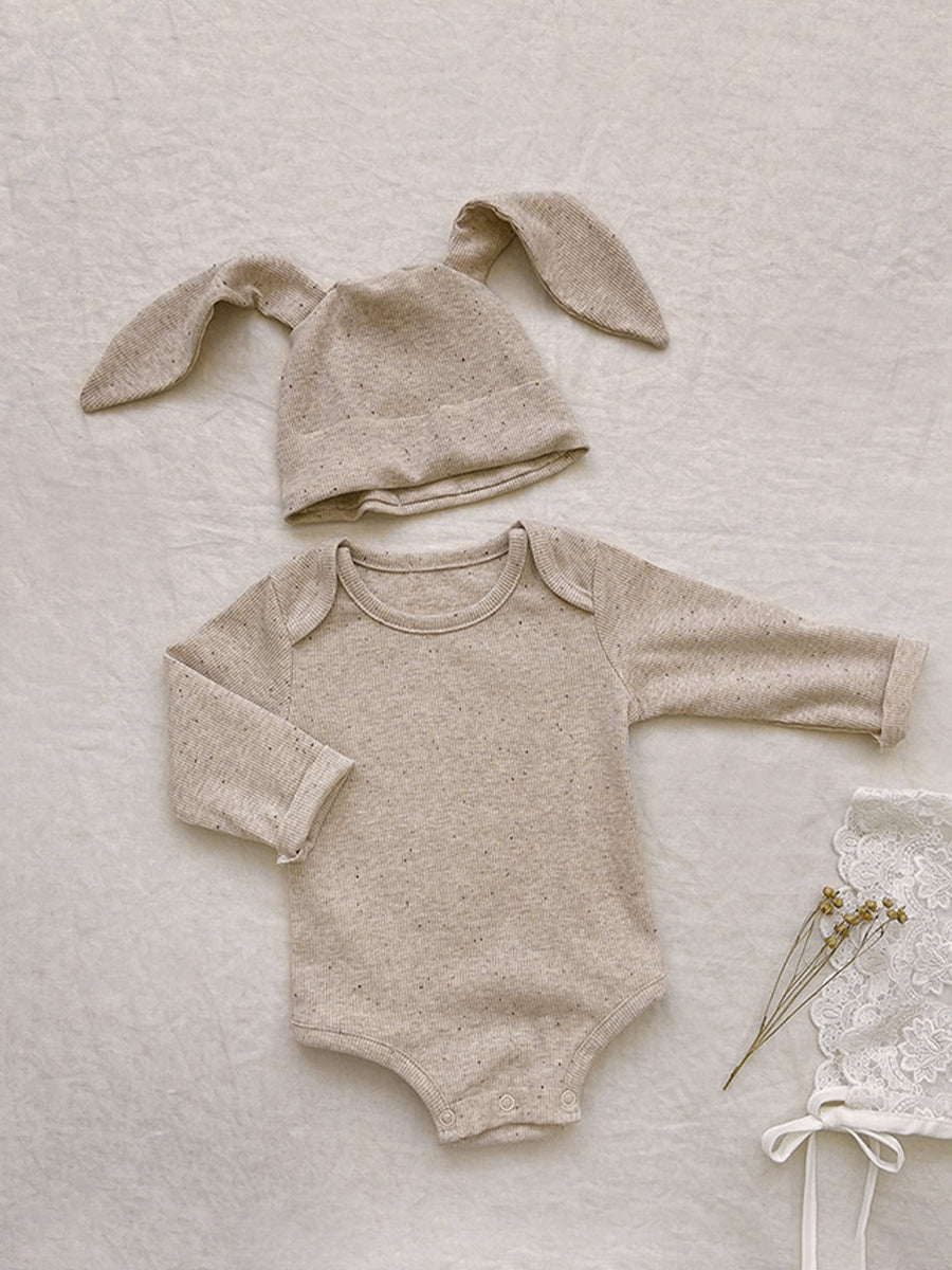Snuggle Bunny Oatmeal Flecked Ribbed Romper & Hat Set for Babies 0-24 Months